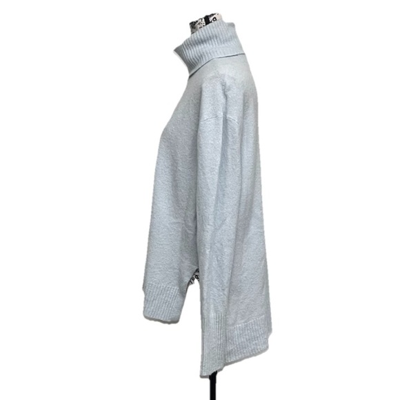 Athleta Transit Pullover Turtleneck Sweater Blue M Merino Wool Boho Lagenlook - Picture 4 of 11